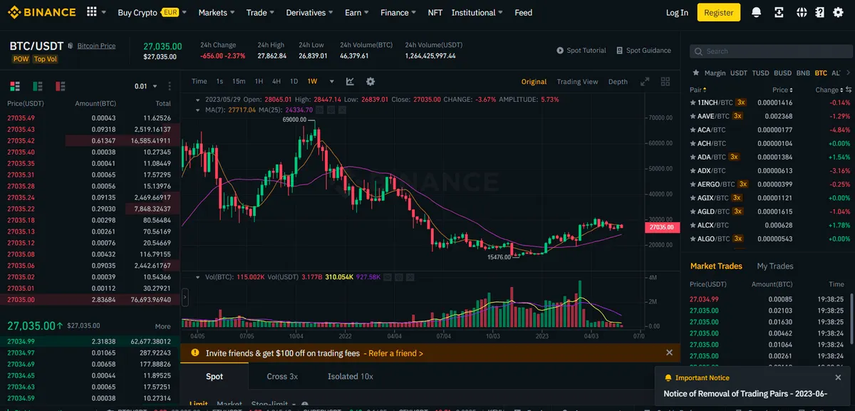 trading web platform from Binance